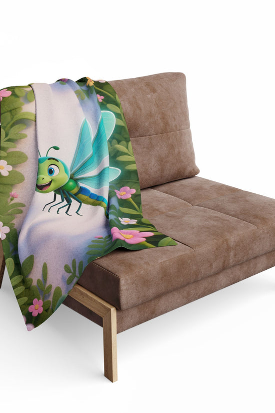Dragonfly Garden Fleece Blanket — Cute Cartoon Insect Cozy Throw for Kids & Spring Décor by Grace Canvas Shop