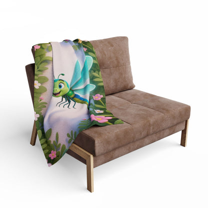 Dragonfly Garden Fleece Blanket — Cute Cartoon Insect Cozy Throw for Kids & Spring Décor by Grace Canvas Shop