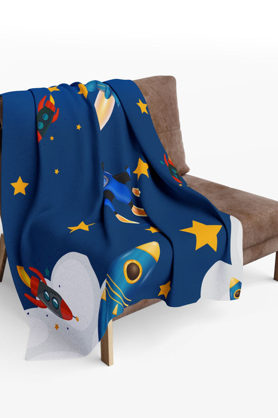 Rocket Ship Fleece Blanket — Kids Space Stars Throw for Nursery & Sleepovers by Grace Canvas Shop