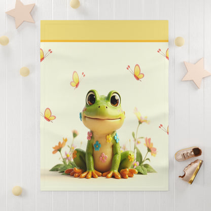Cute Frog Baby Fleece Blanket — Soft Nursery Throw with Butterflies