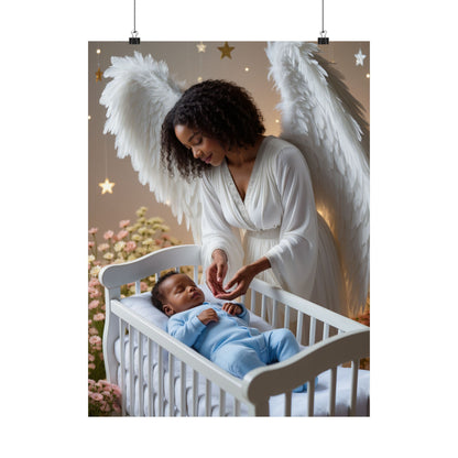 Angel Nursery Satin Poster 2 — Guardian Angel Crib Wall Art (300gsm) by Grace Canvas Shop