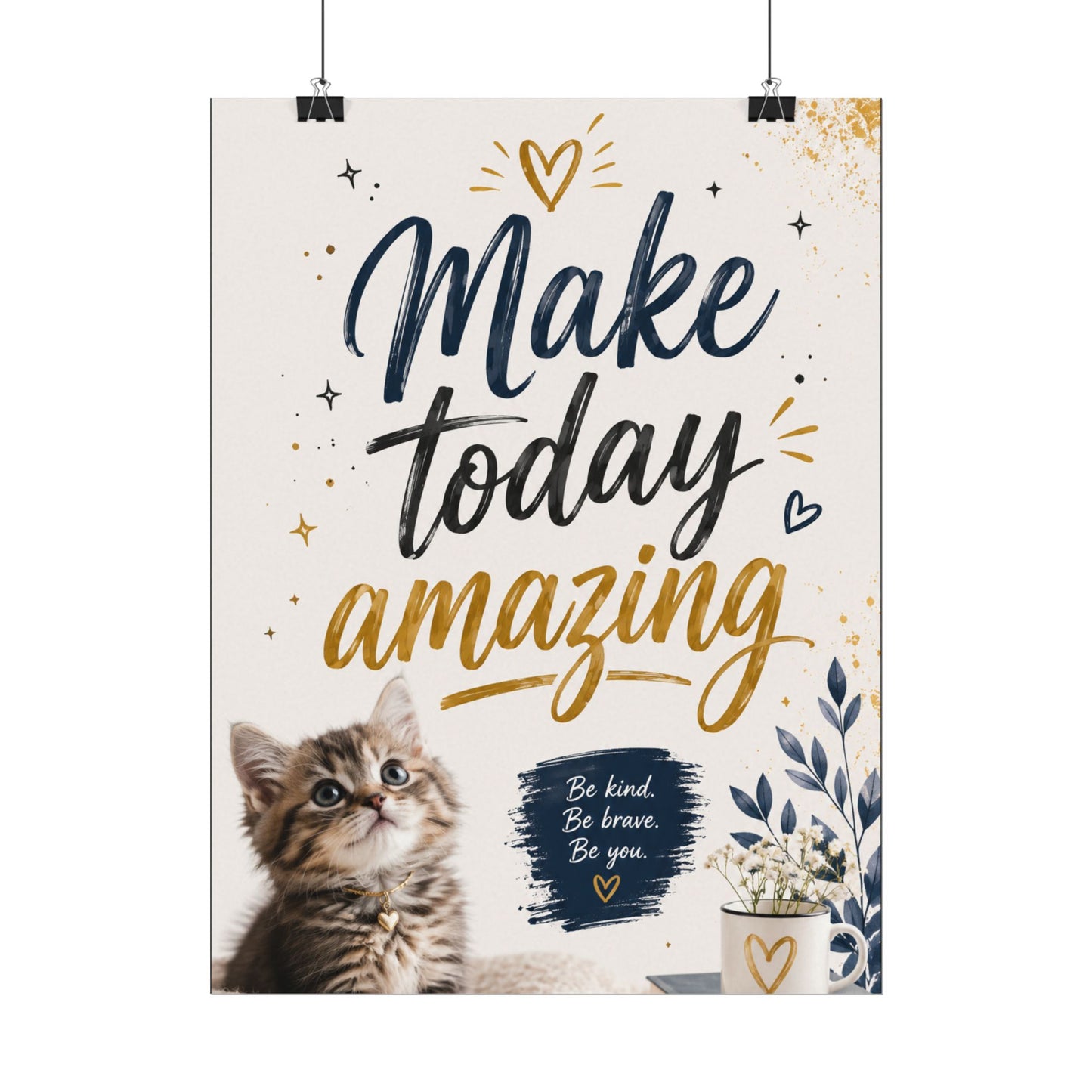 Make Today Amazing Cute Kitten Poster — Inspirational Watercolor Wall Art