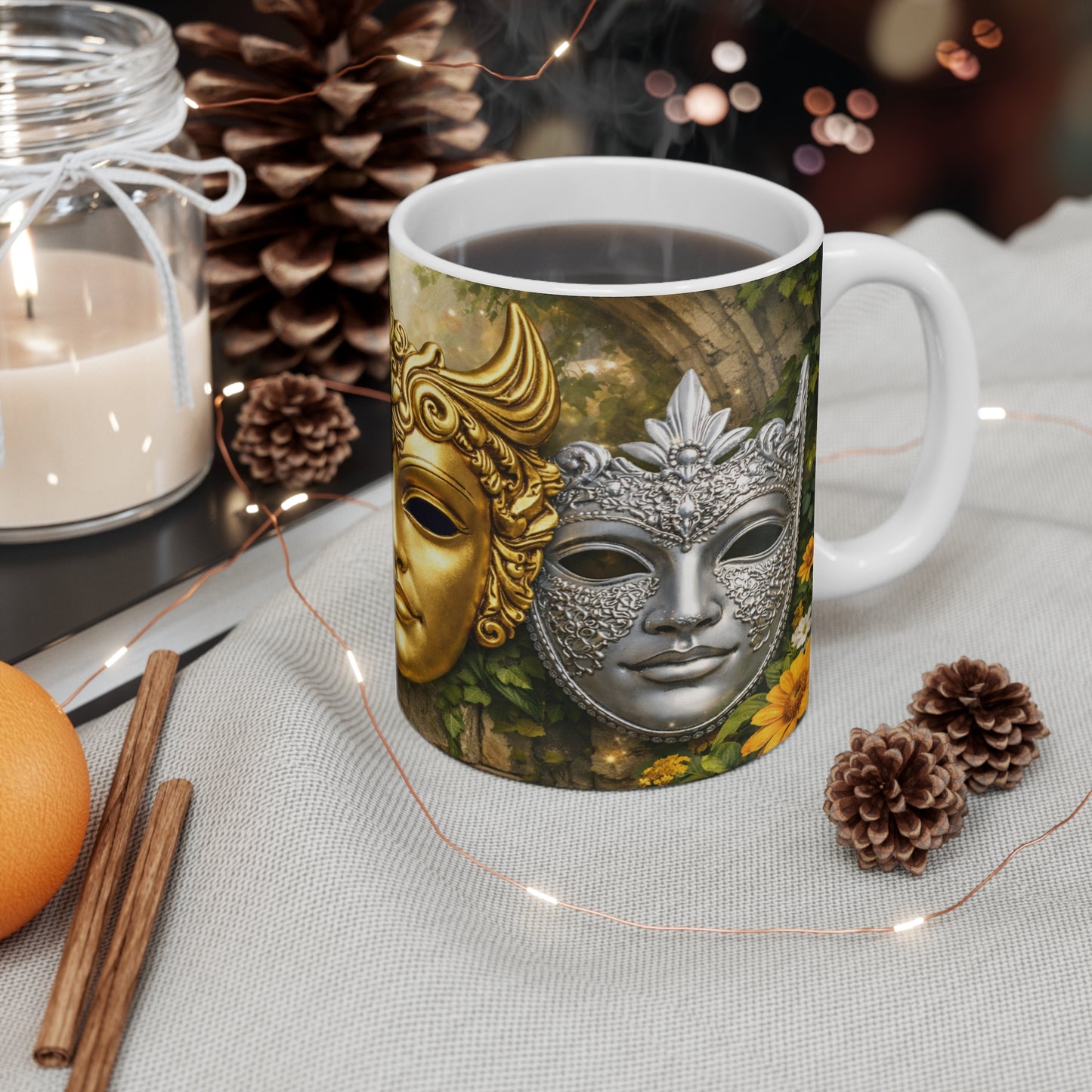 Gold & Silver Venetian Mask Coffee Mug, 11oz