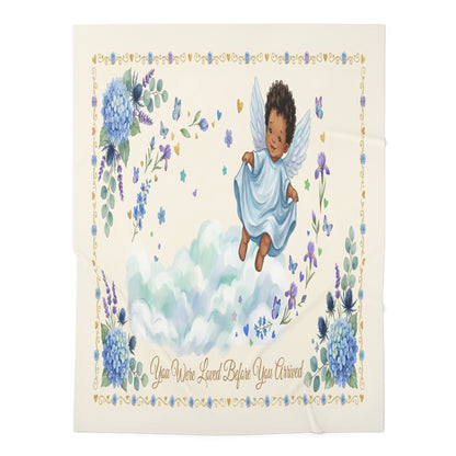 Baby Swaddle Blanket — Cherubic African American Angel Design with "You Were Loved Before You Arrived" — Newborn Gift