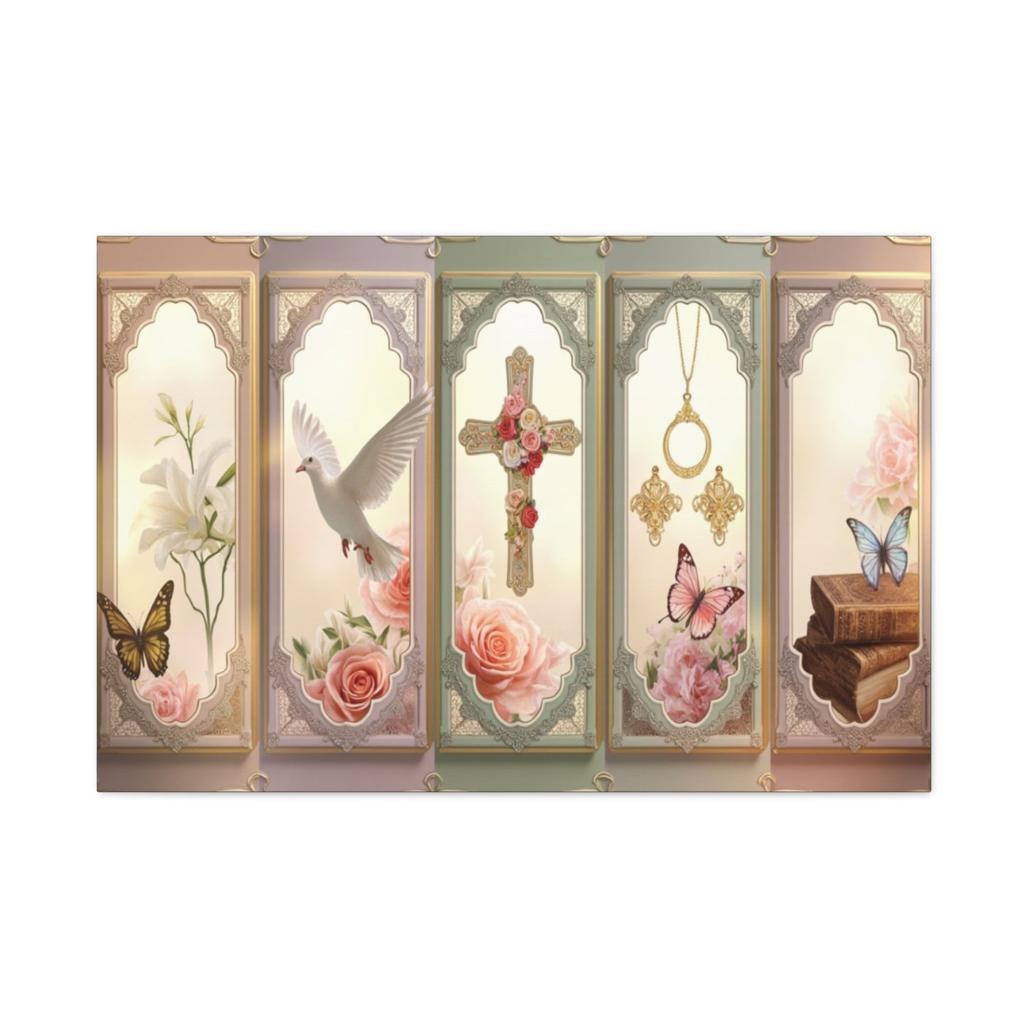 Church Windows Religious Floral Panel Canvas by Grace Canvas Shop