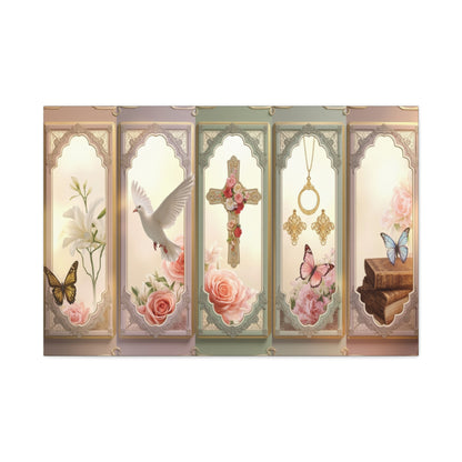 Church Windows Religious Floral Panel Canvas by Grace Canvas Shop
