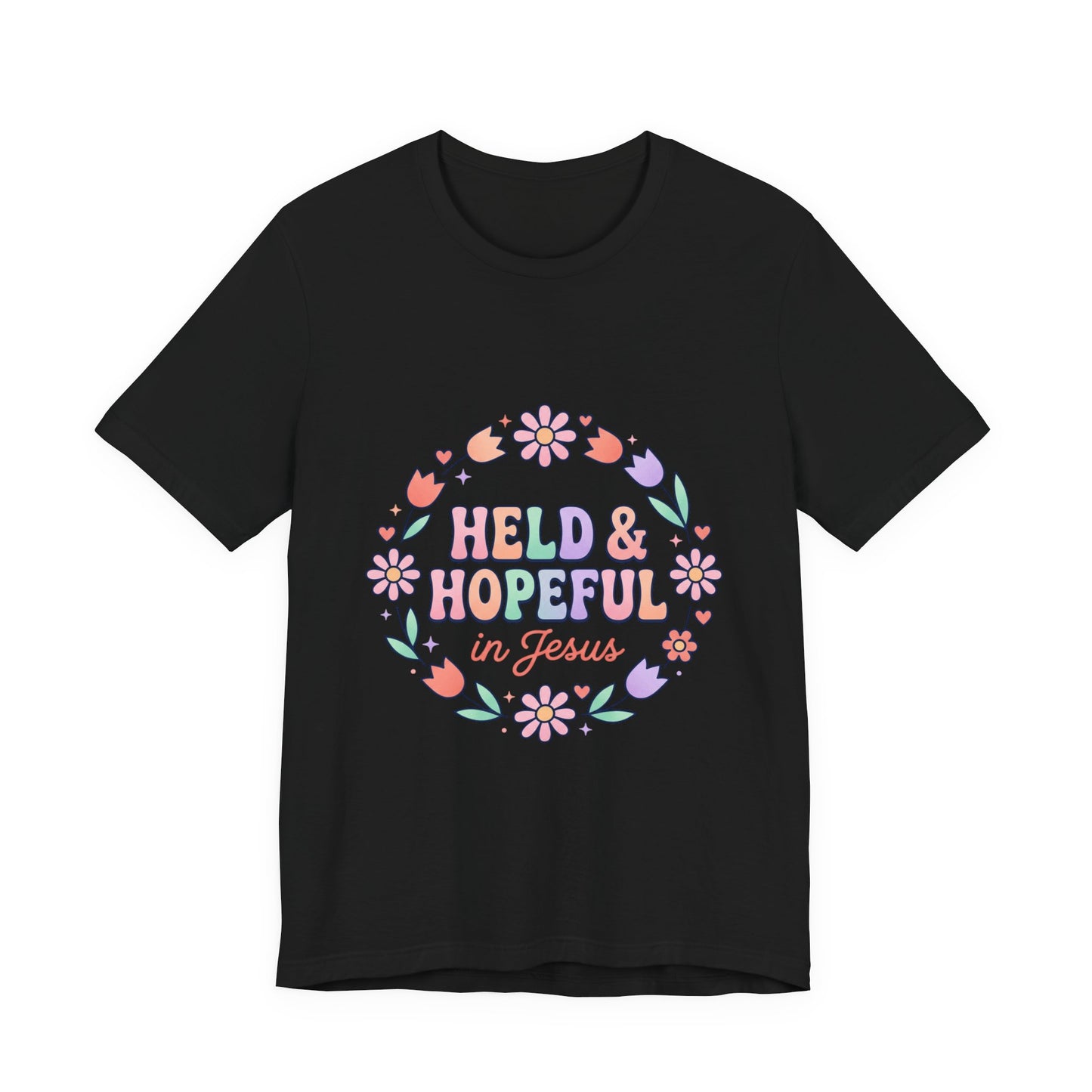 Held & Hopeful in Jesus Tee | Colorful Christian Encouragement, Retro Pastel