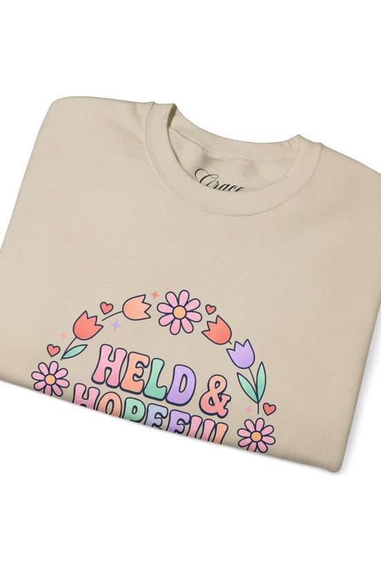 Held & Hopeful in Jesus Sweatshirt | Colorful Pastel Christian Encouragement