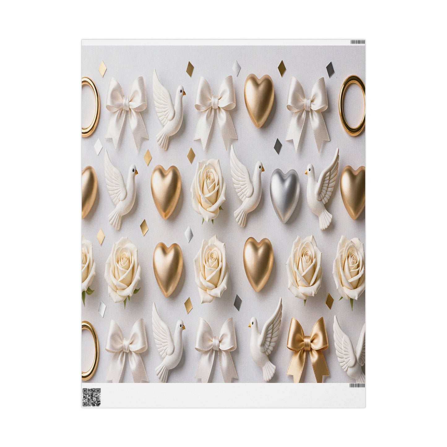 Elegant Gold & Cream Hearts Wrapping Paper Roll