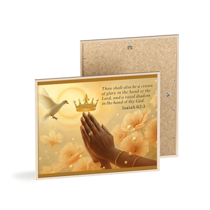 Isaiah 62:3 Crown & Praying Hands Framed Poster with Wooden Frame
