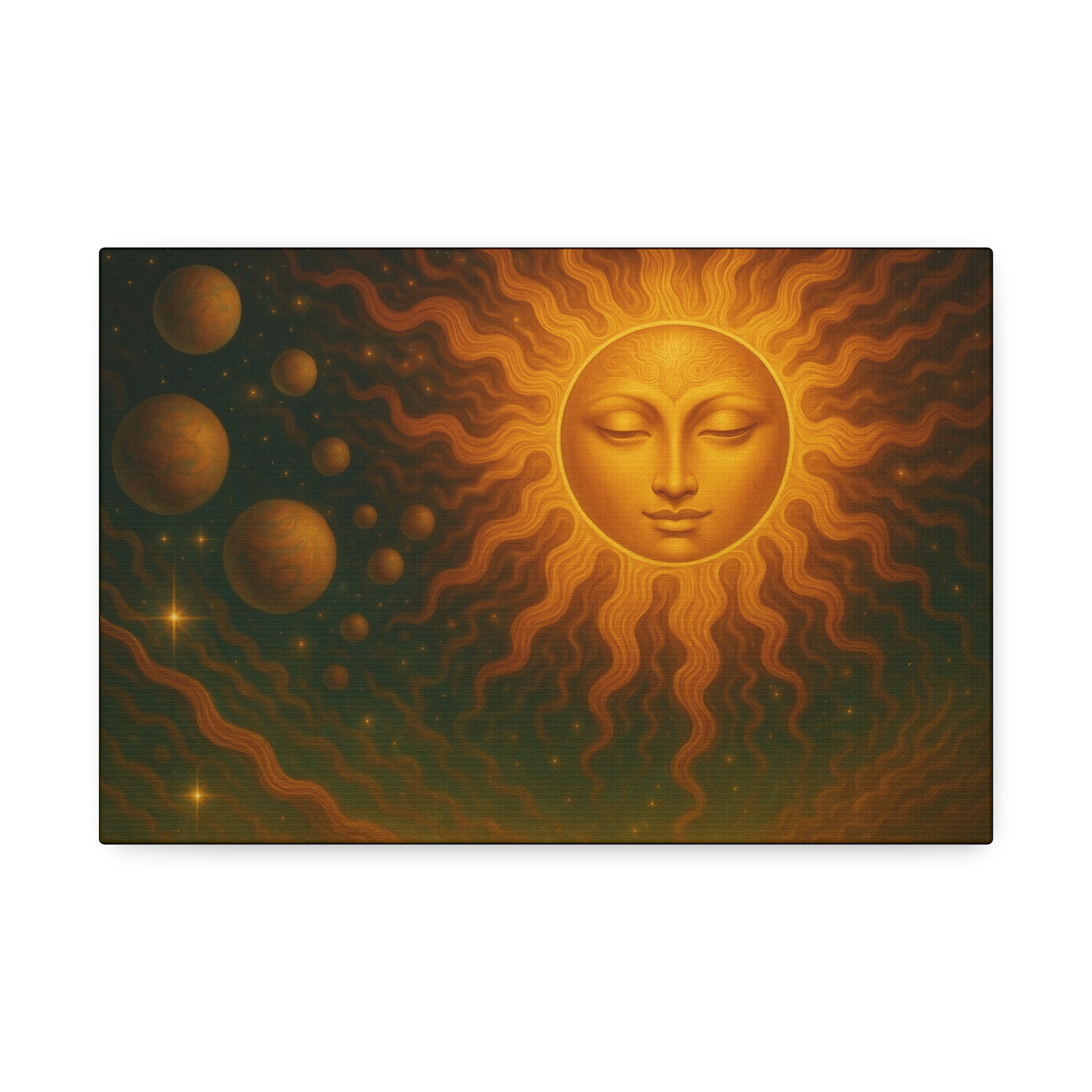 Mystical Sun Wall Canvas - Golden Celestial Art Stretched Canvas by Grace Canvas.shop