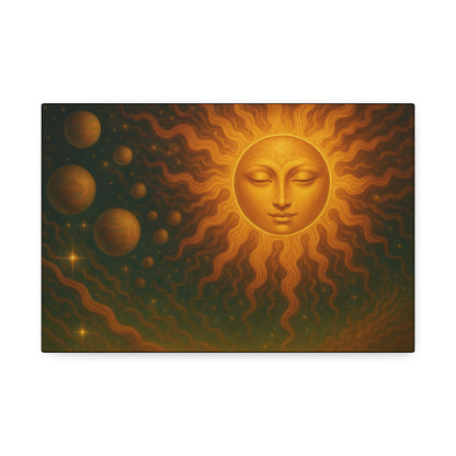 Mystical Sun Wall Canvas - Golden Celestial Art Stretched Canvas by Grace Canvas.shop
