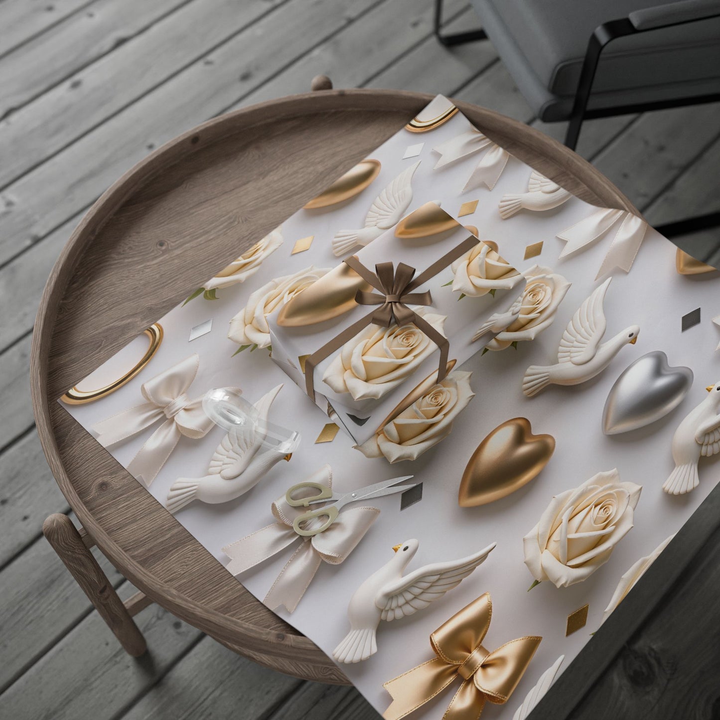 Elegant Gold & Cream Hearts Wrapping Paper Roll