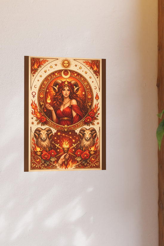 Aries Zodiac Art Poster — Fiery Goddess Illustration (Archival Matte) by Grace Canvas Shop