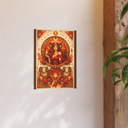 Aries Zodiac Art Poster — Fiery Goddess Illustration (Archival Matte)