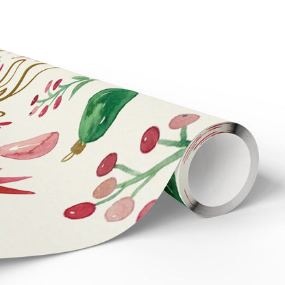Joy to the World Christmas Wrapping Paper — Festive Watercolor Ornaments & Pine