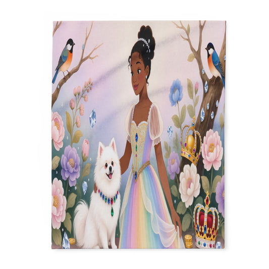 Princess & Pomeranian Fleece Blanket Cozy Throw by Grace Canvas Shop