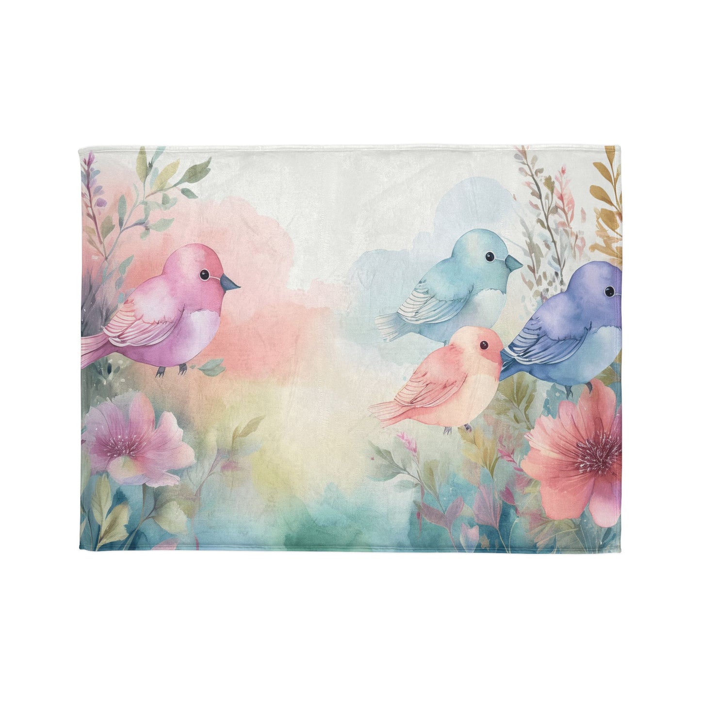 Pastel Bird Floral Blanket - Soft Polyester Throw