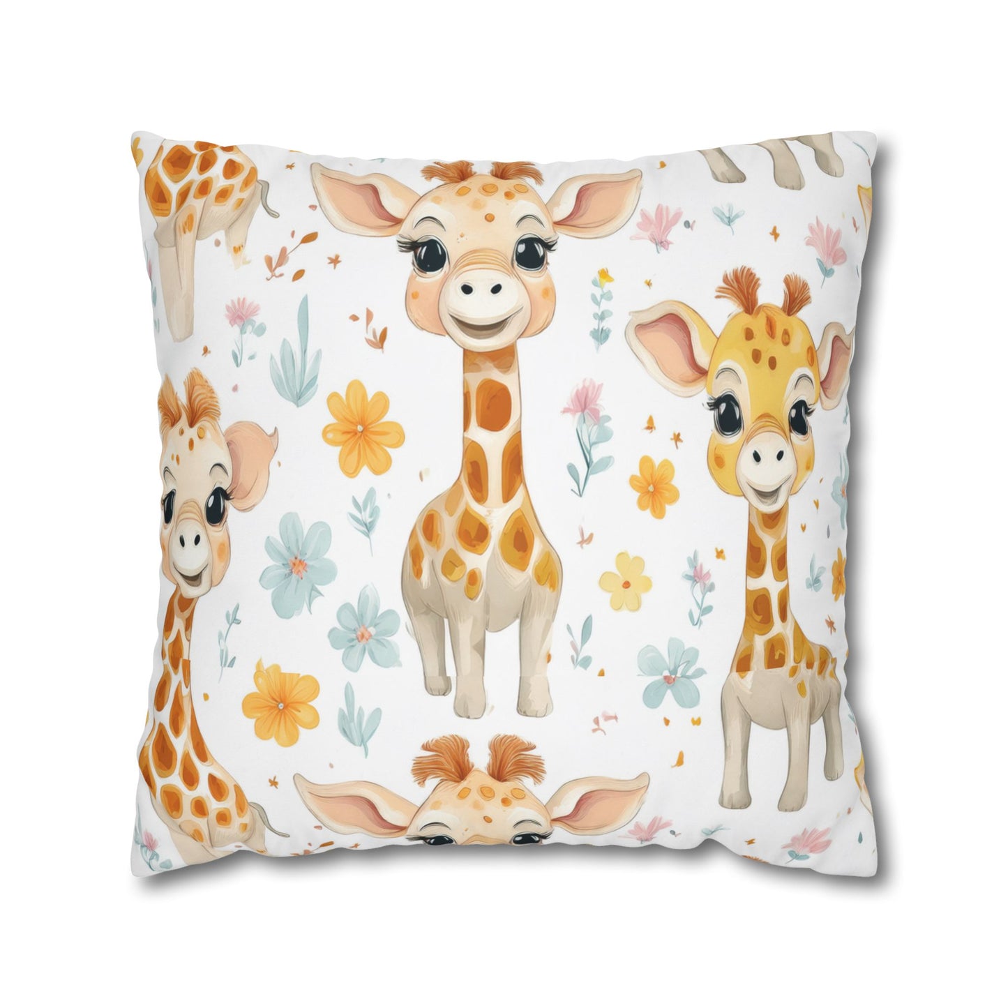 Giraffe Baby Pillowcase — Cute Nursery Square Throw Pillow Cover (Floral, Yellow & Pastel)