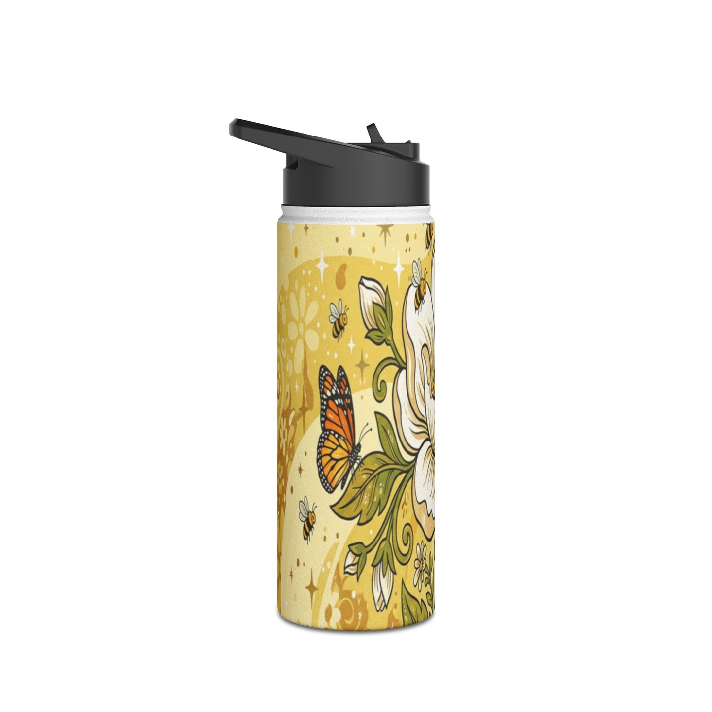 Floral Stainless Steel Water Bottle — Yellow Vintage Magnolia Design