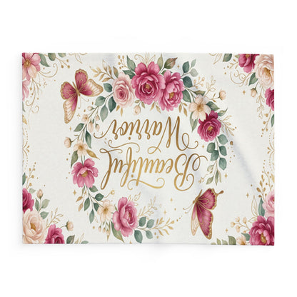 Beautiful Warrior" Floral Throw Fleece Blanket for Comfort & Recovery