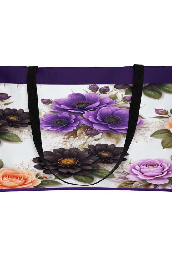 Floral Weekender Tote Bag – Purple & Peach Rose Travel Carryall by Grace Canvas Shop