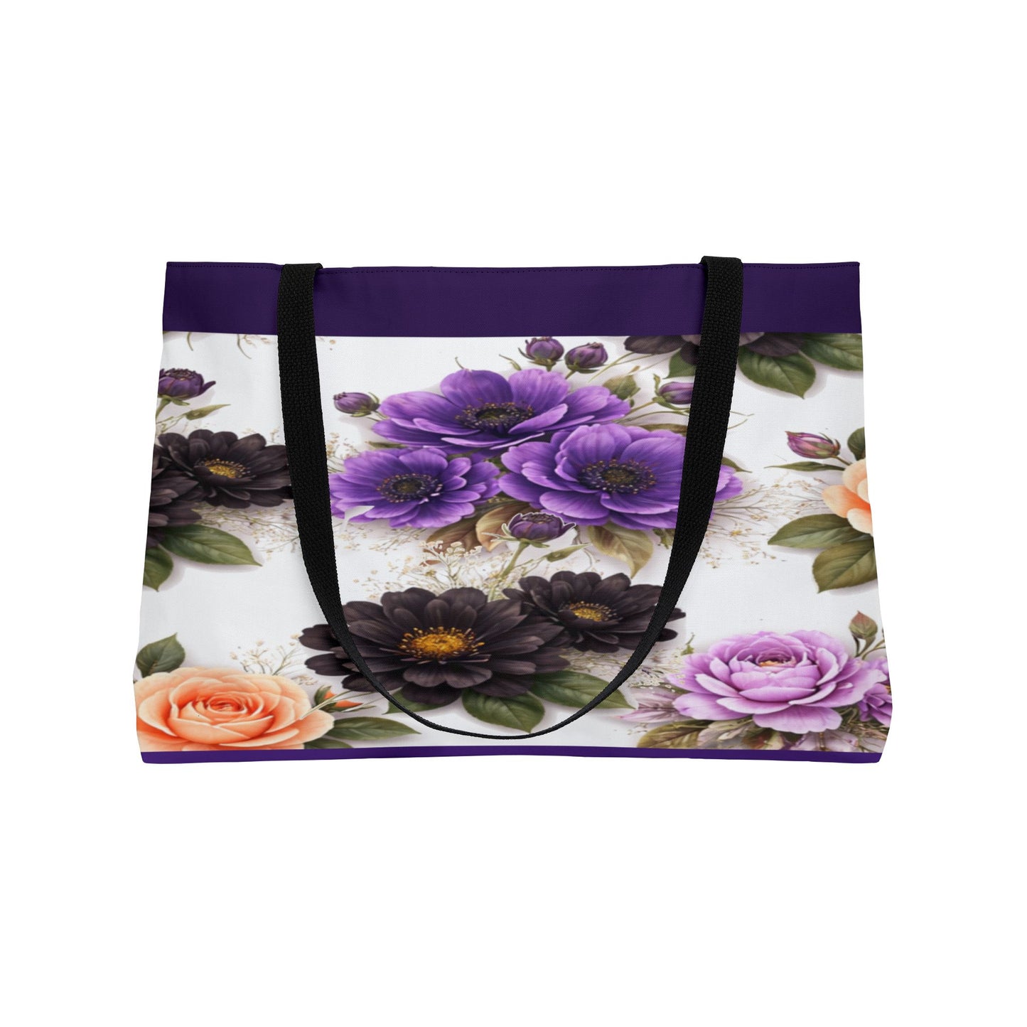 Floral Weekender Tote Bag – Purple & Peach Rose Travel Carryall by Grace Canvas Shop