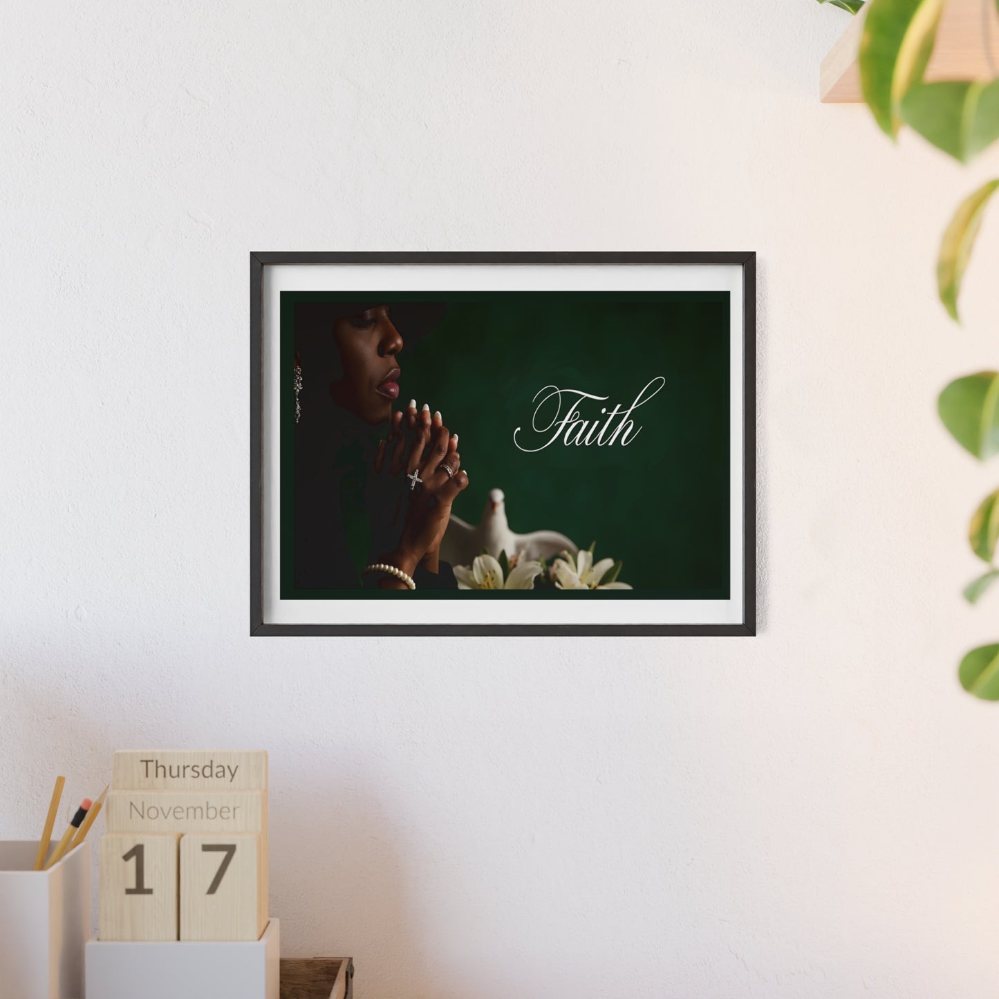Faith Prayer Wall Poster with Wooden Frame — Inspirational Religious Home Decor