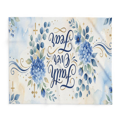 Faith Over Fear Fleece Blanket – Blue Floral Inspirational Throw