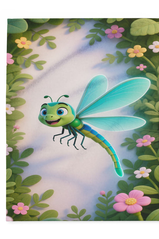 Dragonfly Garden Fleece Blanket — Cute Cartoon Insect Cozy Throw for Kids & Spring Décor by Grace Canvas Shop
