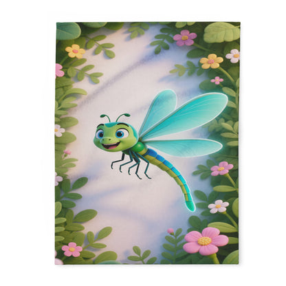 Dragonfly Garden Fleece Blanket — Cute Cartoon Insect Cozy Throw for Kids & Spring Décor by Grace Canvas Shop
