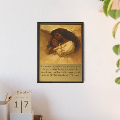 Framed Prayer Angel Poster — Isaiah 53:5 Religious Wall Art