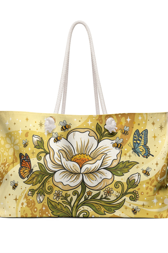 Golden Floral Weekender Bag — Butterflies & Bees Travel Tote