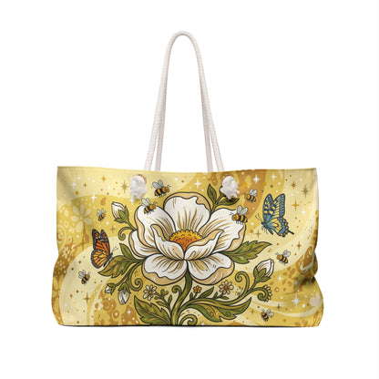 Golden Floral Weekender Bag — Butterflies & Bees Travel Tote