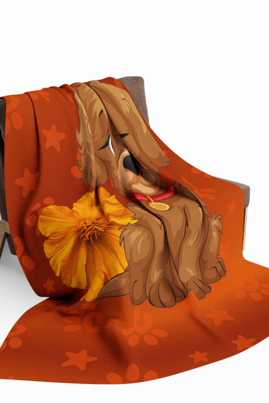 Cute Puppy Fleece Blanket — Adorable Brown Dog with Flower Throw by Grace Canvas Shop