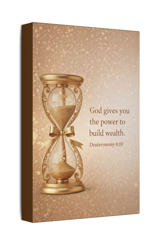 Inspirational Hourglass Deuteronomy 8:18 Art Print by Grace Canvas Shop