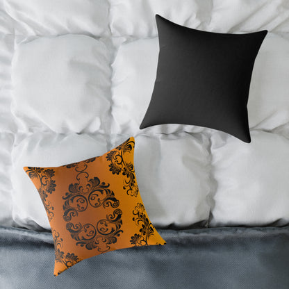 Ornate Baroque Orange Throw Pillow — Decorative Square Accent Cushion