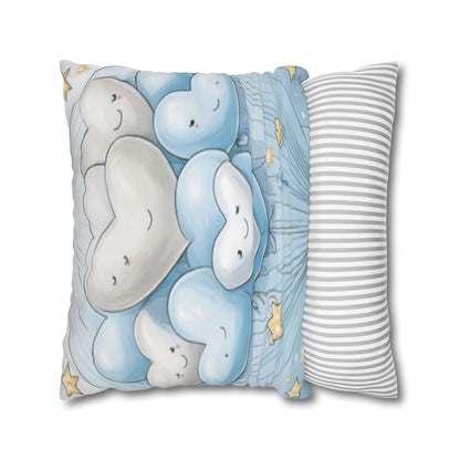 Blue Smiling Heart Balloons Square Pillowcase — Cute Nursery Decorative Throw Pillow Cover