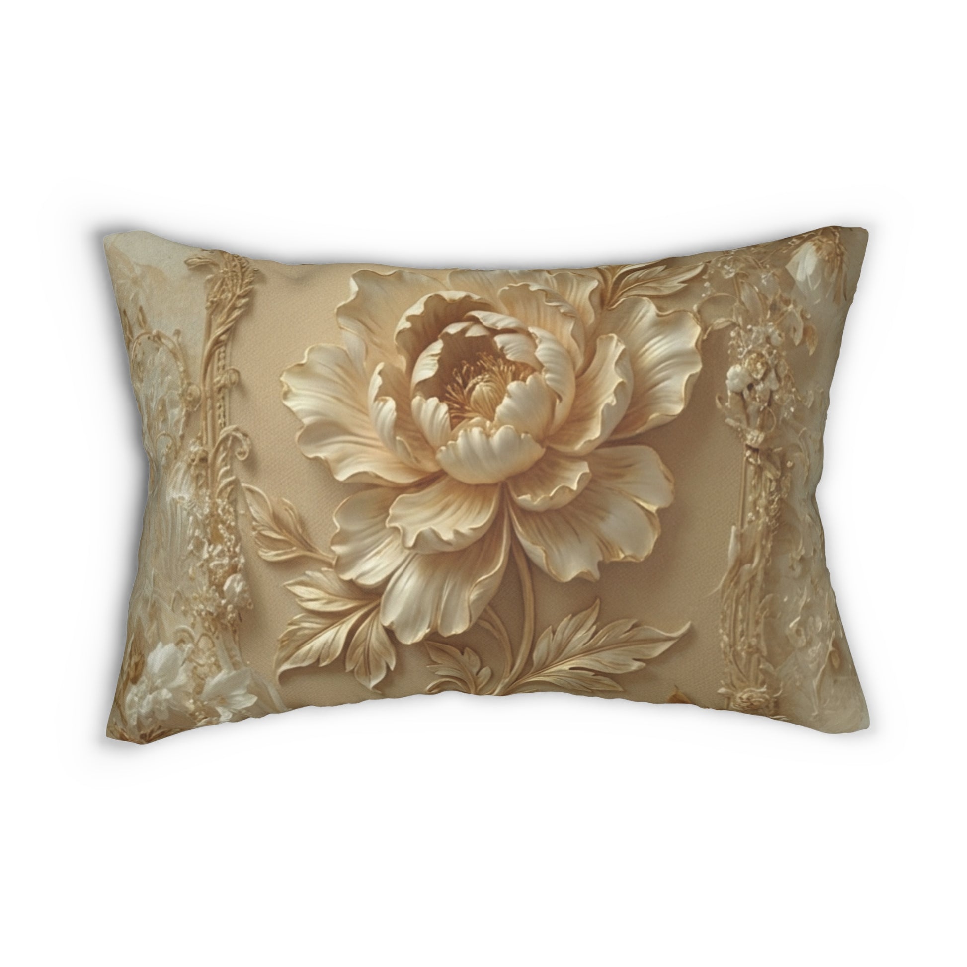 Vintage Gold Floral Lumbar Pillow by Printify