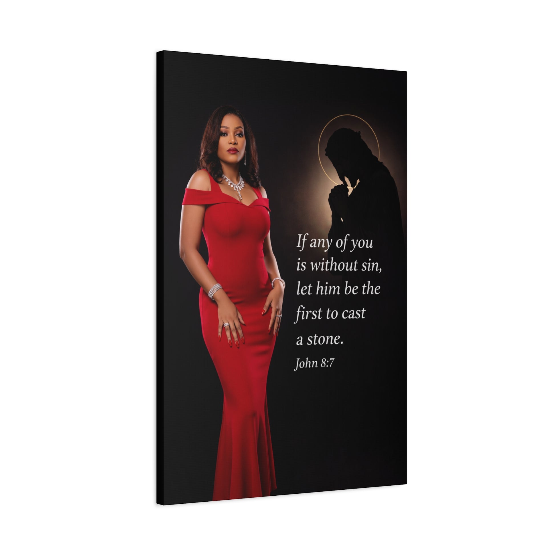 Religious Wall Art Canvas John 8:7 Scripture Print by Grace Canvas Shop