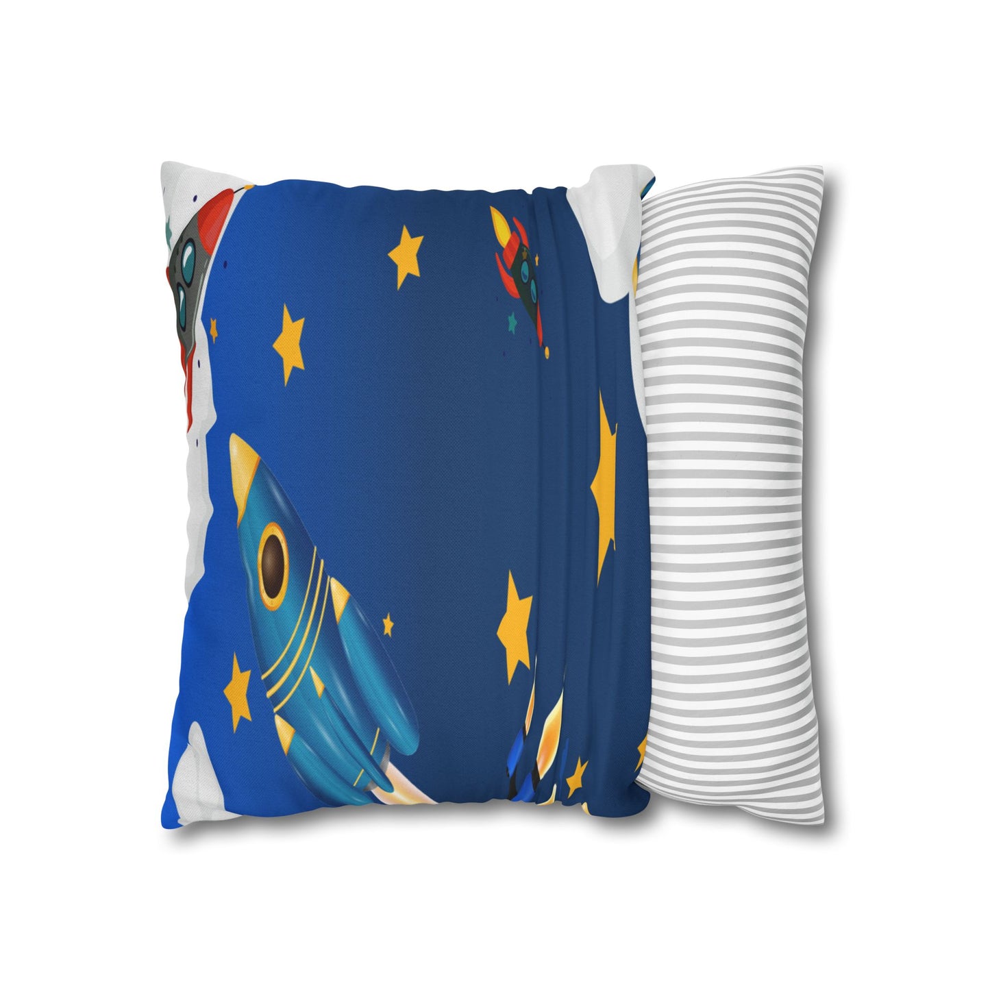 Kids Space Rocket Throw Pillowcase – Blue Stars Galaxy Decorative Pillow Cover by Grace Canvas Shop