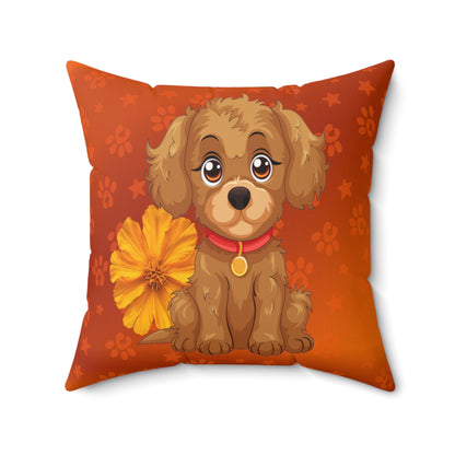 Cute Puppy Floral Throw Pillow — Cartoon Dog Decorative Cushion
