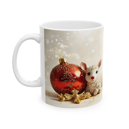 Feliz Navidad Cute Customized Ceramic Mug with Lamb Design by Grace Canvas.shop