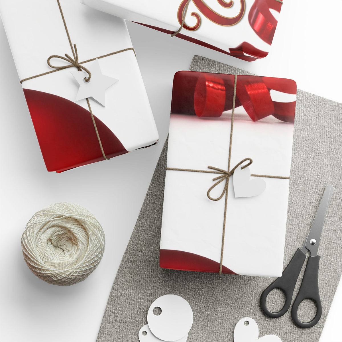 Christmas Ornament Wrapping Paper - "Merry Christmas" Red Bauble Gift Wrap
