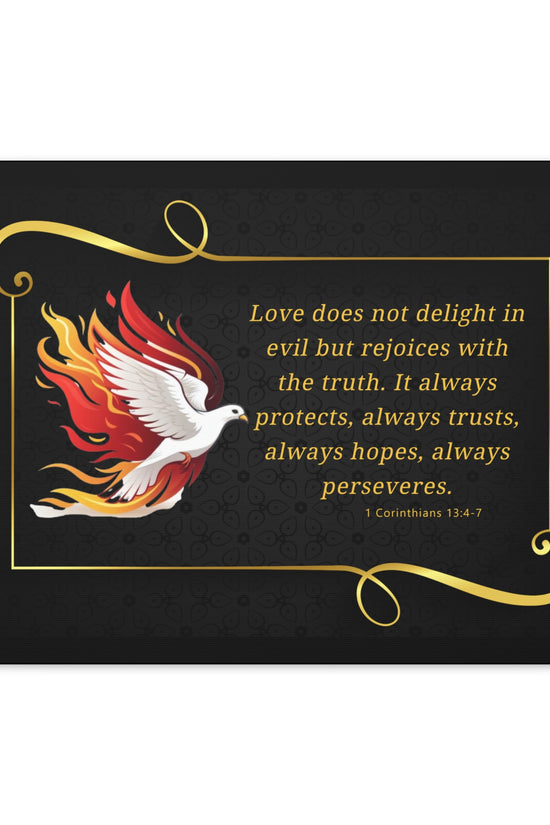 Dove Canvas Wall Art 1 Corinthians 13:7 Matte Stretched Bible Verse Print by Grace Canvas Shop