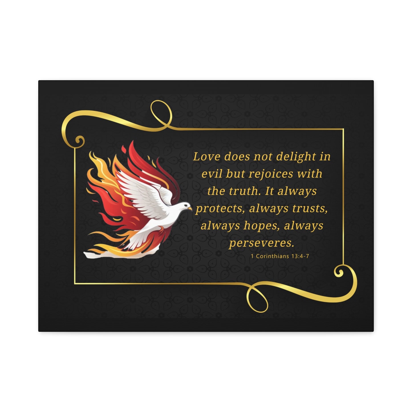 Dove Canvas Wall Art 1 Corinthians 13:7 Matte Stretched Bible Verse Print by Grace Canvas Shop