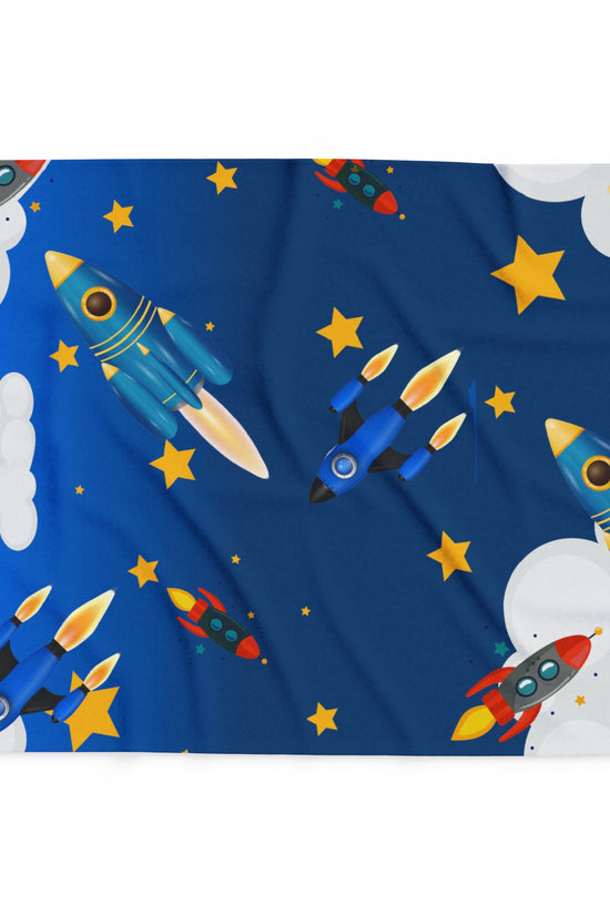 Rocket Ship Fleece Blanket — Kids Space Stars Throw for Nursery & Sleepovers by Grace Canvas Shop