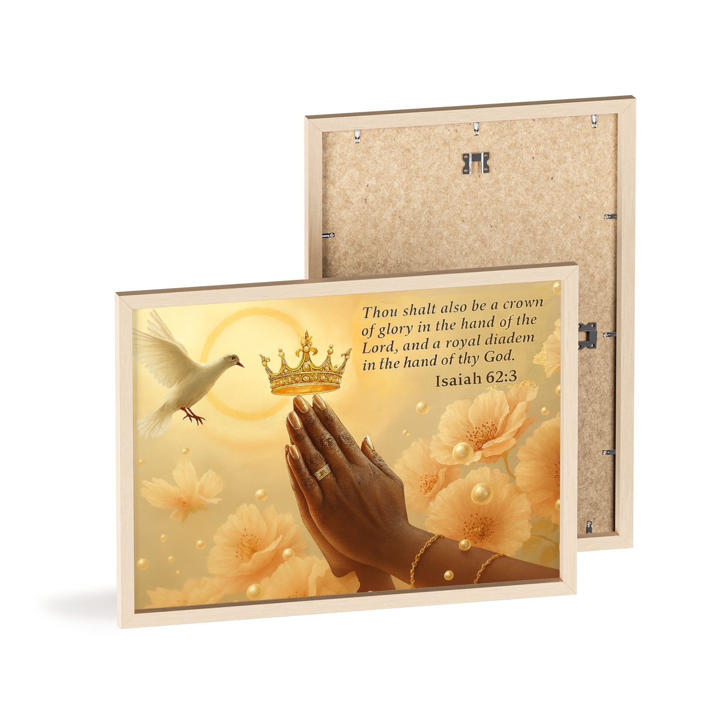 Isaiah 62:3 Crown & Praying Hands Framed Poster with Wooden Frame