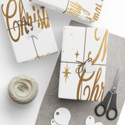 Merry Christmas Gold Script Wrapping Paper — Festive Gift Wrap for Holidays