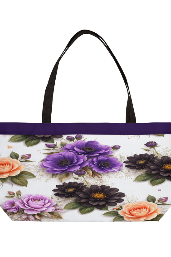 Floral Weekender Tote Bag – Purple & Peach Rose Travel Carryall by Grace Canvas Shop